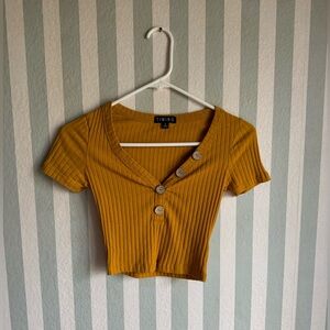 Timing Golden Ribbed Button Crop Top